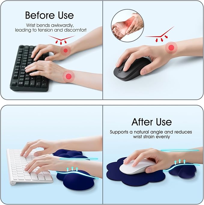 Cloud Wrist Rest Keyboard Cushion, 4-in-1 Ergonomic Cloud Keyboard Wrist Rest and Mouse Pad Set with Memory Foam Arm Support for Palm, Cute Desk Accessory for PC Gaming Setup, Dark Blue
