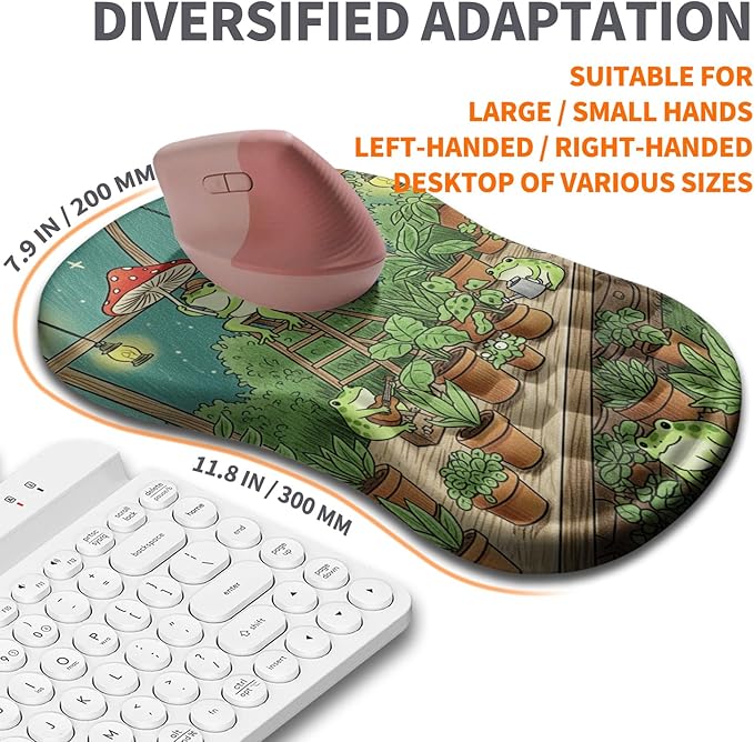 Ergonomic Joint Wrist Support Mouse Pad with Memory Foam Cushion Massage Bump, Carpal Tunnel Mousepad Slope Design for Wrist Rest, 11.8x7.9 in, Cute Frog