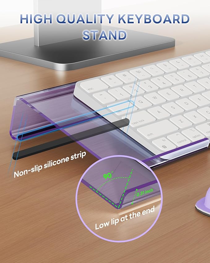 Computer Keyboard Stand for Desktop, Keyboard Wrist Rest Holder Stand for Easy Typing with Wrist Pad for Office Desk, Home, School(Purple)