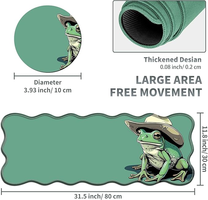 Green Frog Large Gaming Mouse Pad Plus a Coaster, 31.5 x 11.8 inches Desk Mat Extended XL Mousepad with Stitched Edge Non-Slip Rubber, Desk Pad Computer Mouse Mat for Home Office