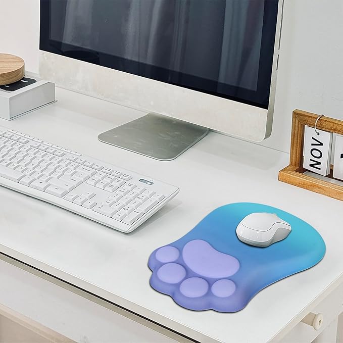 L-SPOUTTO Ergonomic Mouse Pad with Wrist Rest,Cute Cat Paw Mousepad Wrist Support,Comfortable Massage Design Computer Pain Relief Mouse Pad with Non-Slip PU Base for Desk Laptop Gaming,Purple&Green