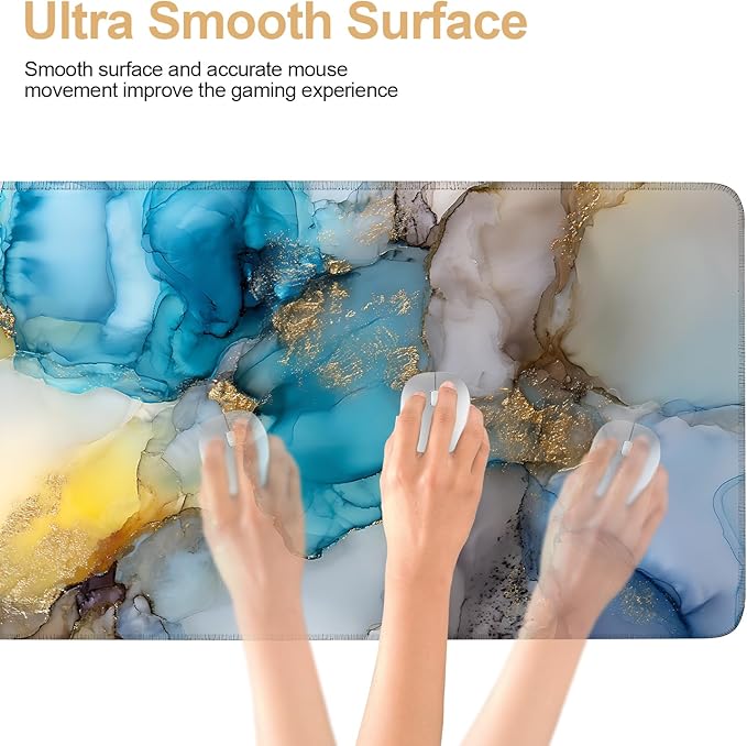 Large Mouse Pad & Keyboard Mat 35x16 Inches, Luxury Fluid Agate with Gold Veins Non-Slip Rubber Base Desk Mat, Large Extended Desk Protector for Home Office Gaming Setup