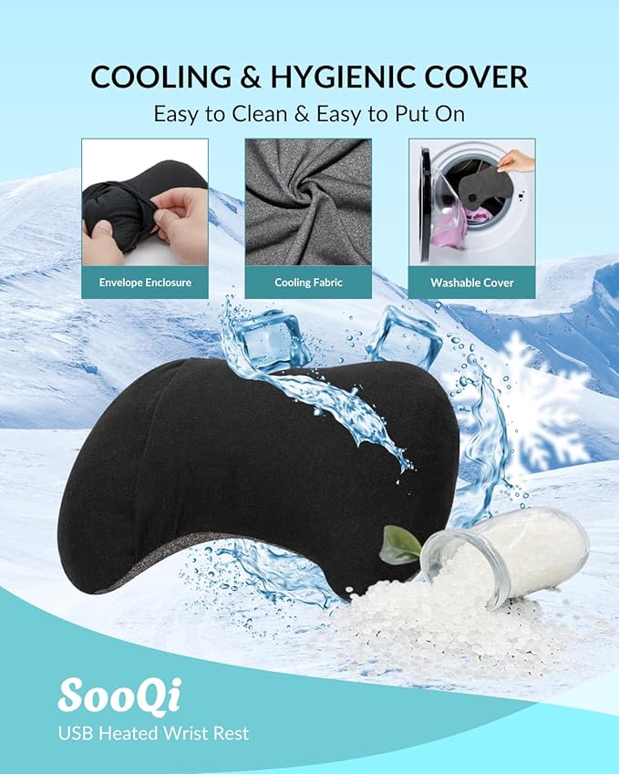USB Heated Wrist Rest for Mouse, Dual-Sided Design with Warm Heat & Cooling Beads for Pain & Fatigue Relief, Ergonomic Support for Office Work, Home, PC & Laptop Gaming