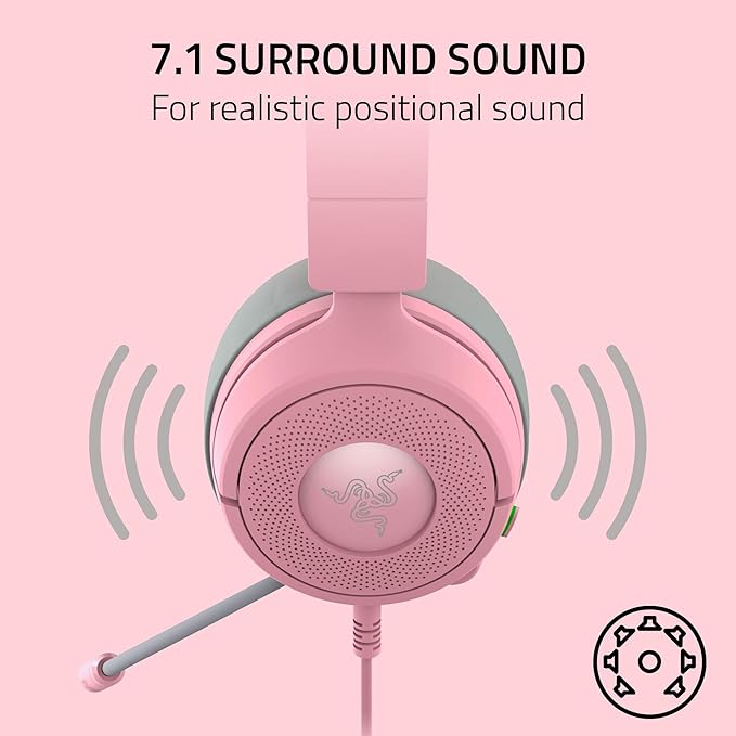 Razer Kraken Kitty V3 X Wired Gaming Headset: Kitty Ears - HyperClear Cardioid Mic - 40 mm Drivers - 7.1 Surround Sound - Comfy Ear Cushions - Cross-Platform via 3.5mm PC, PS5, Xbox, Switch 2 - Pink