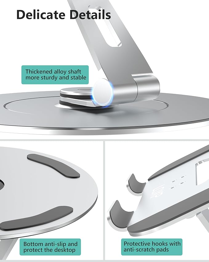 Laptop Stand with Phone Holder, Adjustable Laptop Stand, Aluminum Computer Mount Holder, Ergonomics Laptop Riser for Desk, Lectern Stand Fits MacBook, up to 17.3" All Notebooks Silver