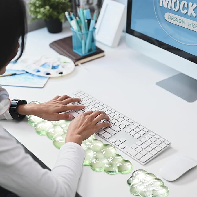 Gel Cloud Wrist Rest Keyboard, Cute Wrist Rest for Computer Keyboard, Ergonomic keyboard Wrist Rest and Soft Mouse Wrist Rest for Typing, Suitable for Office, Home, Computer, Gaming, Green