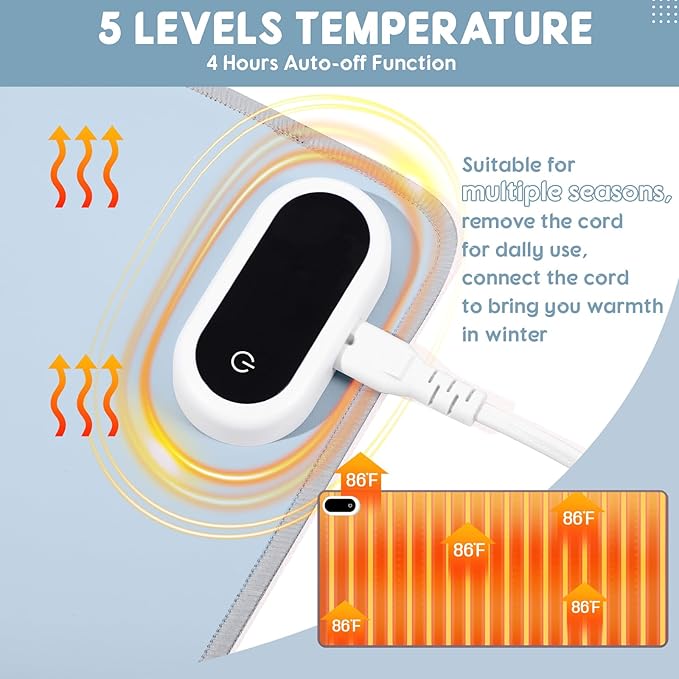 Konohan Heated Desk Pad Warm Mouse Pad, 5 Heating Level & 4 Hour Auto Shut-Off, PU Leather Warm Mouse Mat Heating Keyboard Gaming Mice Warmer Mat Only Supports 110v(Gray-Blue Color,23.6"x 14.2")