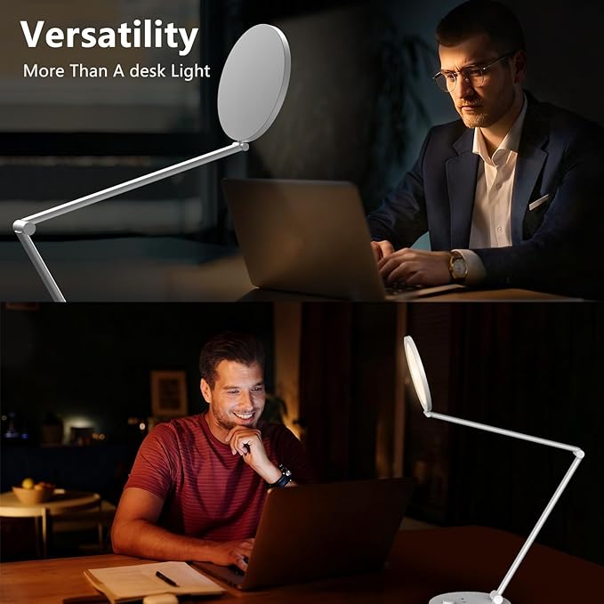 Desk Lamp for Home Office, Metal Swing Arm Desk Light, 3 Mode Stepless Dimming Desktop Lamp, 14W 1200LM Computer Task LED Lamp, Desk Ring Light for Streaming, Podcasting, Video Calls, Conference