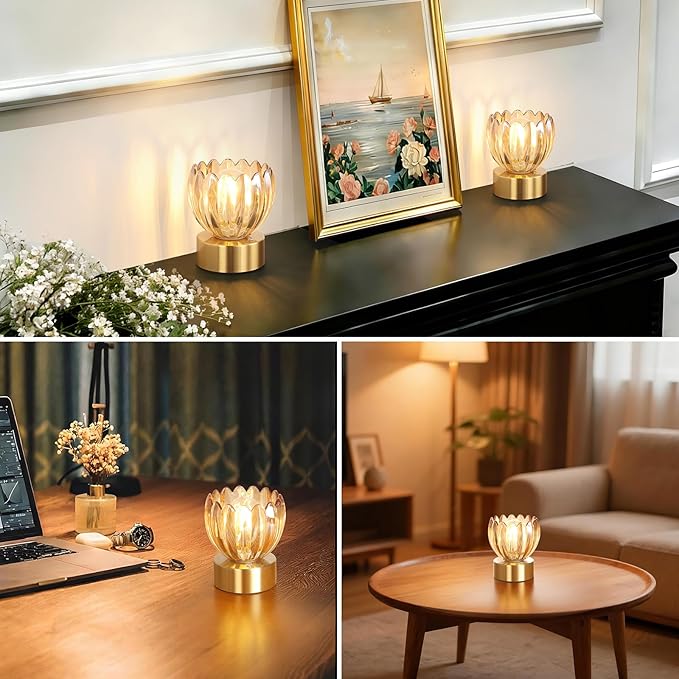 Cordless Small Table Lamp with 5200mAh Battery & Touch Control, Battery Operated Tulip Table Lamp with 3 Colors, Rechargeable Mini Table Lamps for Bedsides, Bedroom, Nightstand (Amber)