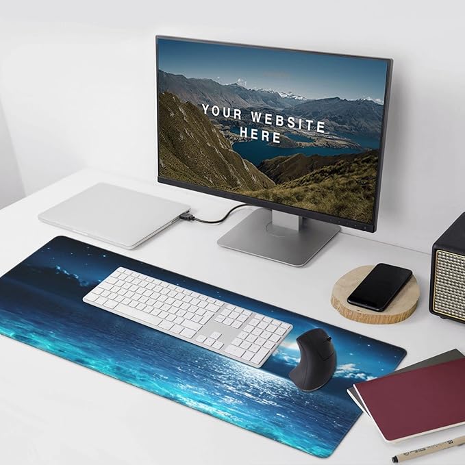 Gaming Mouse Pad,Large Mouse Pads for Desk,Non-Slip Rubber Base Extended Mousepad,XXL Keyboard Mouse Mat,Computer Keyboard Desk Pad with Stitched Edges,35.4x15.8inch,Romantic Moon On Sea