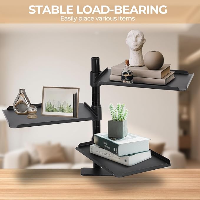 FAHKNS 3-Tier Clamp on Desk Shelf - Multifunctional Desk Clamp Shelf，Ergonomics Metal Desk Extension for Home/Office/Game Room，Tabletop Book Storage Rack，Desktop Thickness 0.4-2.2”