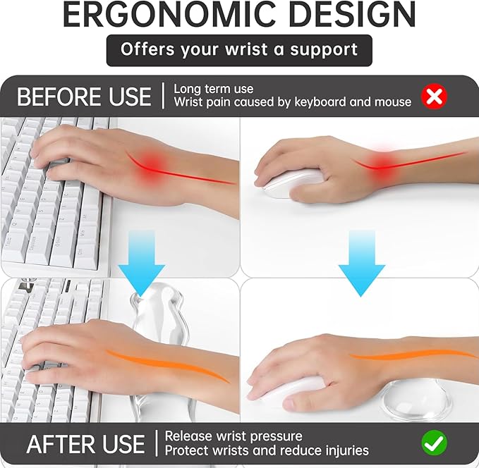 Mouse Pad with Wrist Rest, Soft Cloud Gel Keyboard Mouse Pad Set with Hand Wrist Support, Cute Non Slip Office Desk Accessories for Comfort/PC Gaming/Computer/Laptop, (Clear Wave)