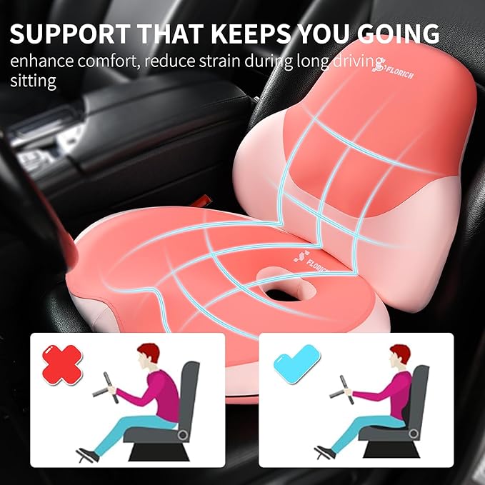 FLORICH Car Neck Headrest Pillows, Ergonomic Office Chair Seat Cushions, Car Lumbar Back Support Pads, for Back, Coccyx, Tailbone, Hip & Spine Comfort, Ergonomic Hip Pillow