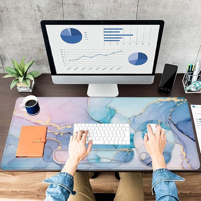 LATEEFAH Mouse Pad with Wrist Rest, Large Mouse Pad, Ergonomic Gaming Desk Pad Keyboard Wrist Rest Set, 4-in-1 Desk Mat Keyboard Mat for Home, Office