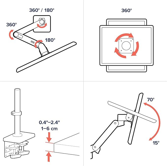 Ergotron – Upgraded LX Pro Premium Monitor Arm, Single Monitor Desk Mount – fits Flat Curved Ultrawide Computer Monitors up to 34 Inches, 4 to 22 lbs, VESA 75x75mm or 100x100mm – Tall Pole, White