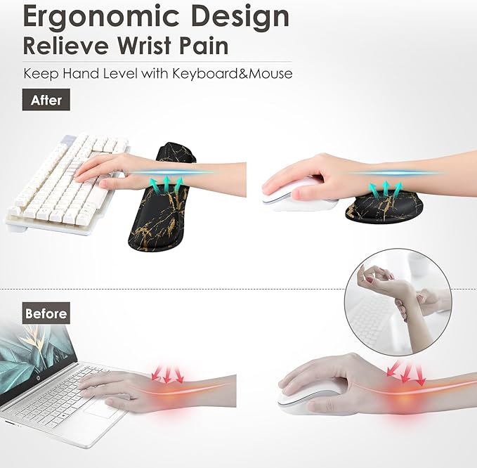 Gimars Upgrade Enlarge Gel Memory Foam Set Keyboard Wrist Rest Pad, Mouse Wrist Cushion Support for Office, Computer, Laptop, Mac, Comfortable, Lightweight for Easy Typing,Marbling