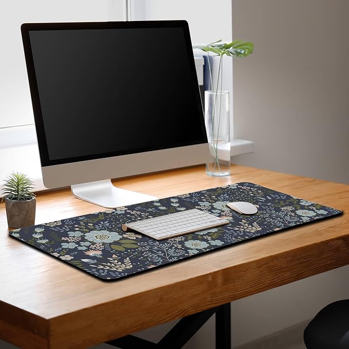 Office Desk Pads Floral Pattern Jumbo Mouse Pad Gaming Mousepad Large Mouse Pads The Desk Mat Non-Slip Rubber Base Waterproof with Stitched Edges 35.4 X 15.7 for Game Office,