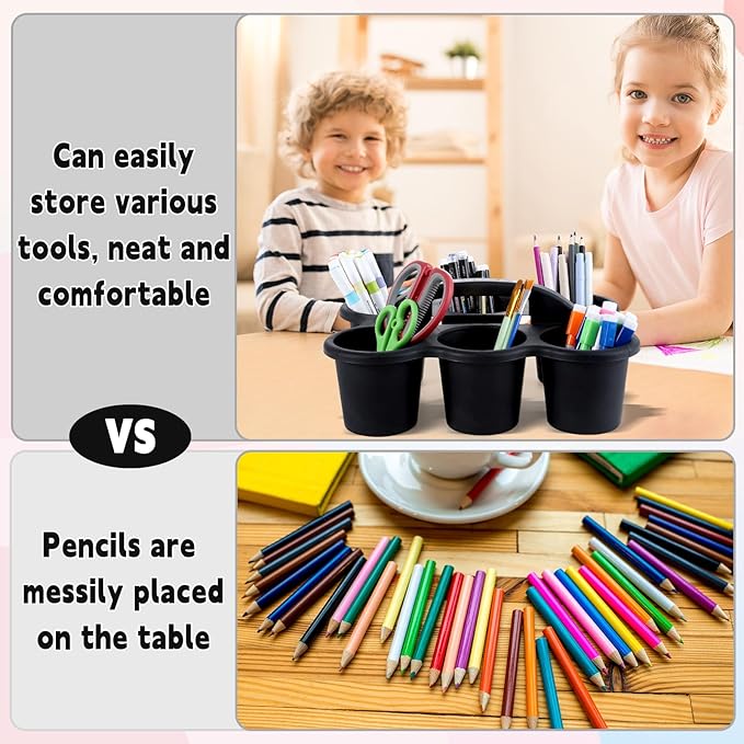 6 Pack Classroom Caddy with Handle Plastic Storage Caddy Organizer with 6 Compartments Drink Cup Caddies Holder Portable Storage Bin for Pencil, Crayon, Marker, Home, Office, School Supplies(Black)