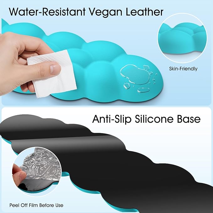 Cloud Wrist Rest Keyboard Cushion, 4-in-1 Ergonomic Cloud Keyboard Wrist Rest and Mouse Pad Set with Memory Foam Arm Support for Palm, Cute Desk Accessory for PC Gaming Setup, Scuba Blue