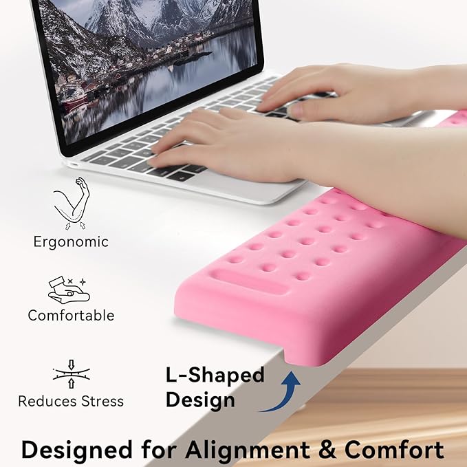 L-Shaped Desk Elbow Pad for Desk, 2-Pack Memory Foam Elbow Rest for Desk Edge Cushion, Non-Slip Ergonomic Arm Rest for Wrist, Palm & Forearm Support, Office Home, Separate Design, Pink