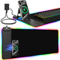 RGB Mouse Pad with Foldable Phone Stand & Wireless Charger, 31.5"x11.8" XL Gaming Mousepad Large Desk Mat, Desk Pad with Dual Charging for Phone & AirPods | 11 Colors & 5 Modes | Waterproof