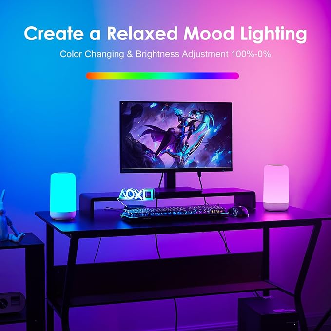LED Lamp for Bedroom, 32 RGB Colors & 10 Brightness Touch Night Light, 1800mAh Cordless & Battery NightLight, Mood Lighting Rechargeable Lamp for Adults/Kids/Baby Nursery Night Light, Eyes Care, Gifts