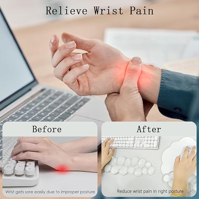 Gel Cloud Wrist Rest for Keyboard and Mouse Clear Mouse Pad with Wrist Rest 3PCS Ergonomic Cool Keyboard Wrist Pad Cute Acrylic Coaster Non-Slip Cute Transparent Mouse Wrist Pad for Computer Keyboard