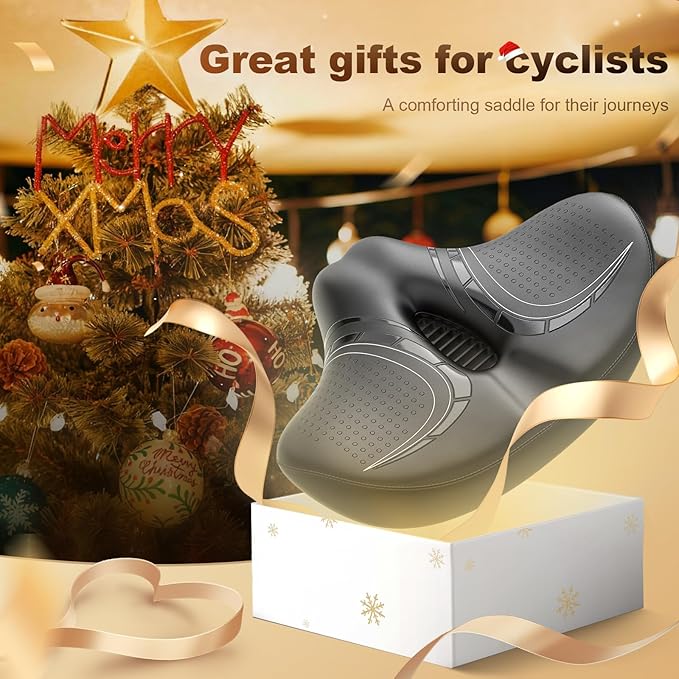 BLUEWIND New Noseless Oversized Bike Seat, Wide Bicycle Saddle Novel Backrest Design for Electric Bike, Universal Fit Exercise Bike or Road Stationary Bike Seat Cushion for Men & Women
