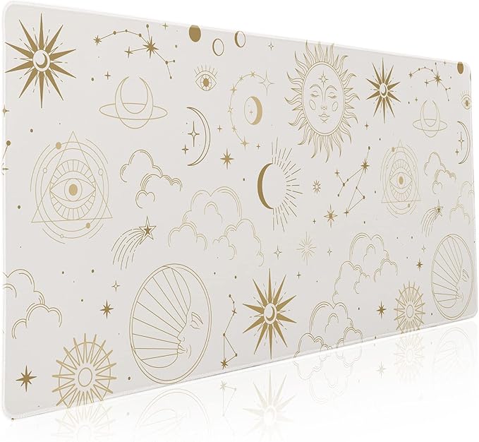 aportt Boho Chic Sun Moon Large Mouse Pad XXL Magic Mystical Galaxy Stars Clouds Extended Large Desk Mat White Big Desk Pad 90X40 CM Non-Slip Rubber Base Stitched Edge Long Mousepad,35.4 x 15.7 Inch