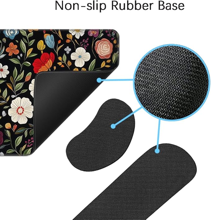 MIBITRI Keyboard Mouse Pad Set, Extended Gaming Mouse Pad+Ergonomics Keyboard Wrist Rest Support, Memory Foam, Easy Typing, 4Pcs XXL Ultra Thick Desk Mat, Red Florals