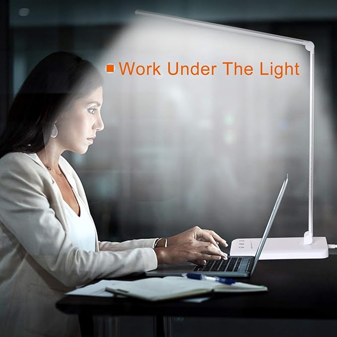 LED Desk Lamp,Eye-Caring Table Lamps,Stepless Dimmable Office Lamp with USB Charging Port,Touch/Memory/Timer Function,25 Brightness Lighting,Foldable Lamp for Reading,Studying,Working