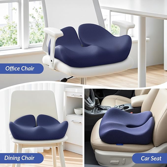 ZIKEE Pioneering Seat Cushion for Pressure Relief, Ergonomic Office Chair Cushion for Coccyx, Back & Lumbar Support, High-Density Memory Foam Car Seat Cushion with Anti-Slip Base