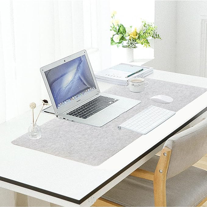 DAWNTREES Non-Slip Felt Desk Mat | 36''x15.8'' | Large Computer Desk Mat Keyboard and Mouse Pad | Office Desktop Pad Protector (Light Grey)