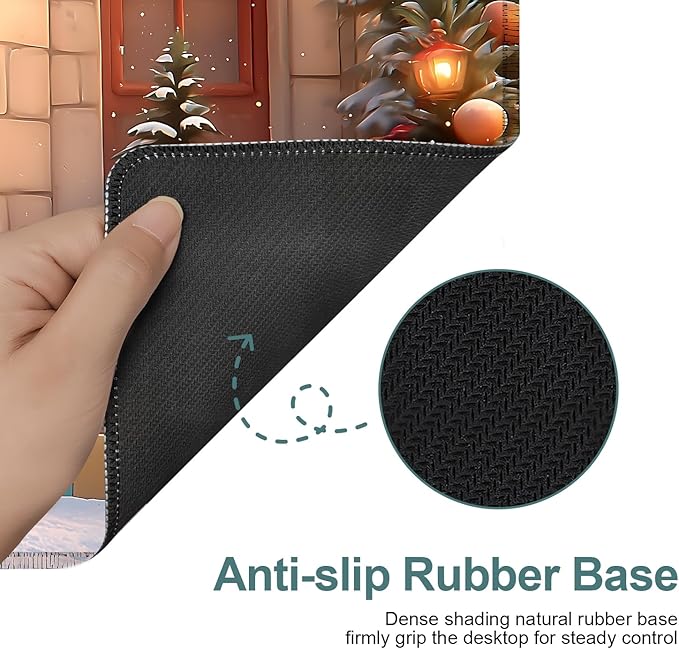 Christmas Scene Extended Gaming Mouse Pad 35.4x15.7Inch Large Desk Mat Anti-Slip Rubber Base & Durable Stitched Edges for Gamers Smooth Mouse Writing Surface for Desk Office/Home