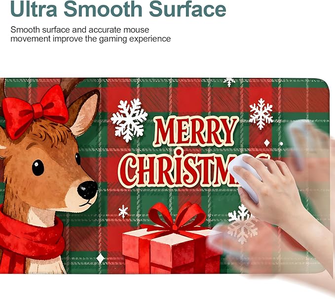 Extended Gaming Merry Christmas - Elk, 31.5x11.8inches Mouse Pad Large Desk Mat Anti-Slip Rubber Base & Durable Stitched Edges for Gamers Smooth Mouse Writing Surface for Desk Office/Home