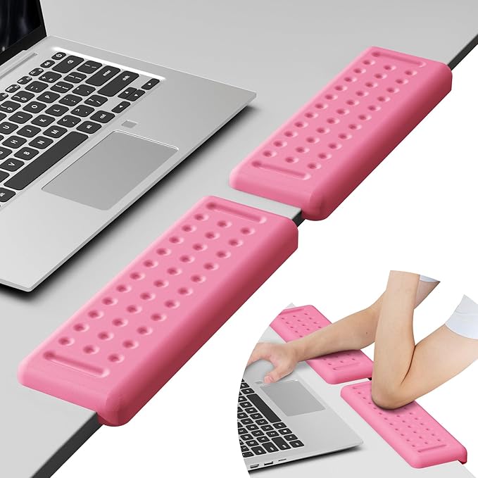 Leolee L-Shaped Desk Elbow Pads for Desk, Pink Memory Foam Arm Rest for Desk with Non-Slip Base, Ergonomic Desk Edge Cushion, Wrist Rest for Computer Keyboard, Typing, Office, Home (2 Piece)