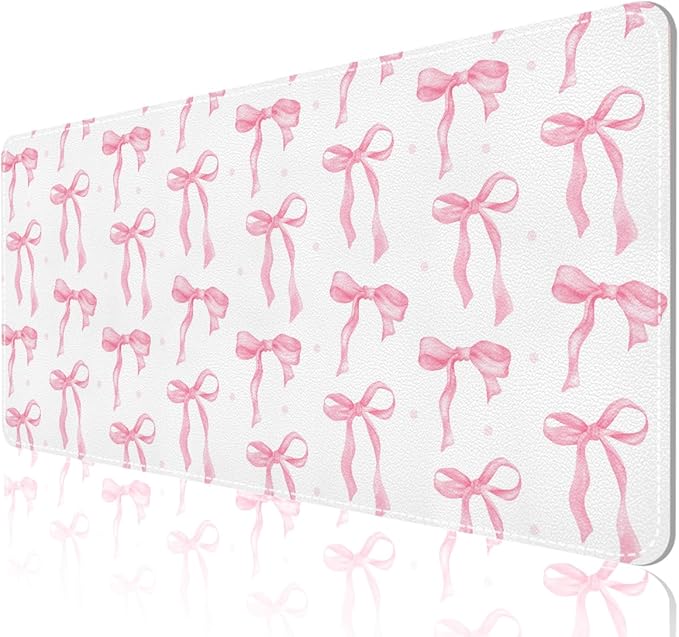Desk Mat, XXL Large Mouse Pad,Leather Desk Pad Blotter Protector,Computer Laptop Mouse Pads for Desktop,Waterproof Writing Anti-Slip Mousepad for Office and Home I Pink Bow Girly