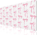 Desk Mat, XXL Large Mouse Pad,Leather Desk Pad Blotter Protector,Computer Laptop Mouse Pads for Desktop,Waterproof Writing Anti-Slip Mousepad for Office and Home I Pink Bow Girly