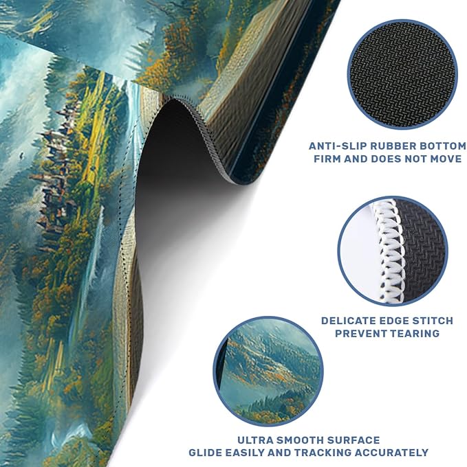 Magical Landscape Desk Mat Gaming Mouse Pad Book River Mountain Fantasy Mousepad Computer Keyboard Pad Mouse Mat Laptop Mat 31.5 x 11.8 Mouse Pads for Desk Home Office Gaming