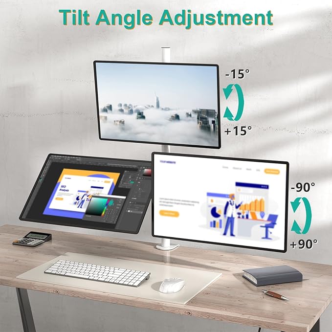 WALI Tall Triple Monitor Stand, Fully Adjustable Three Monitor Desk Mount Fits 3 Screens up to 27 inch, 22 lbs. Weight Capacity per Arm (M003-W), White