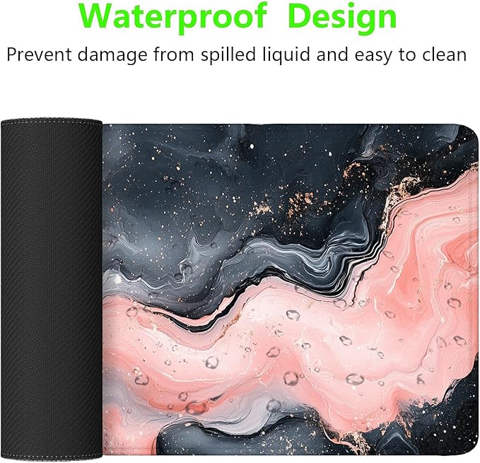 Marble Desk Pad Mouse Pad Abstract Fluid Pink and Black XL Mouse Pad Large Mousepad Extended Laptop Keyboard Mat Gaming Desk Pad Mouse Mat 31.5"x11.8" Office Computer Keyboard Laptop Home
