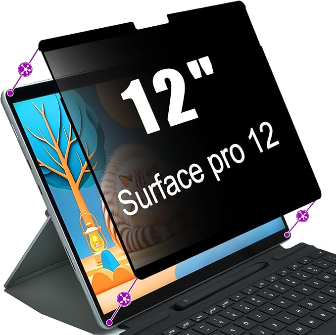Privacy Screen Protector for Microsoft Surface Pro 12 Inch - Anti-Spy Filter with Blue Light Blocking - Removable, Reusable, Bubble-Free Installation