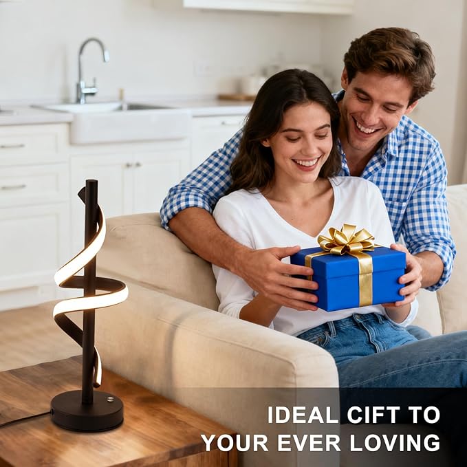 LED Modern Table Lamp, Dimmable Spiral LED Table Lamp, 3 Colors Touch Control, Modern Nightstand Lamp with USB/Type C for Bedroom Living Room