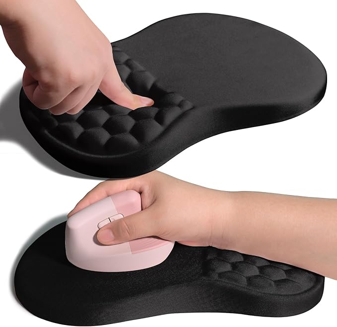 Ergonomic Joint Wrist Support Mouse Pad with Memory Foam Cushion Massage Bump, Carpal Tunnel Mousepad Slope Design for Wrist Rest, 11.8x7.9 in, Black