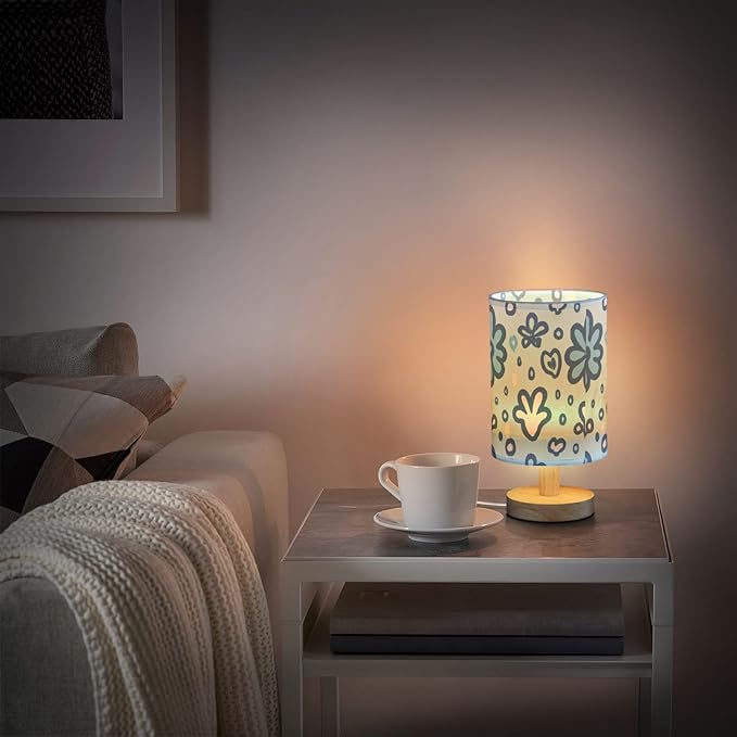 Flower LED Table Lamp, Bedside Lamp with Linen Lampshade, Flicker-Free Eye Care USB Plug in Nightstand Lamp, for Bedroom and Office