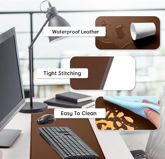 Konohan Heated Desk Pad Warm Mouse Pad, 5 Heating Level & 4 Hour Auto Shut-Off, PU Leather Warm Mouse Mat Heating Keyboard Gaming Mice Warmer Mat Only Supports 110v(Brown Color,31.5" X 13")