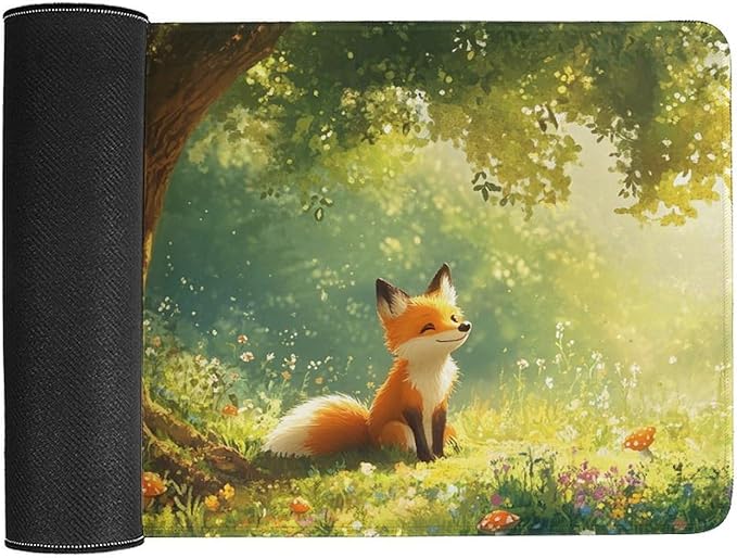 Cute Fox Mouse Pad, Large Extended Desk Mat 40×75cm (16''×30''), Forest Animal Gaming Mousepad with Non-Slip Rubber Base, Stitched Edges, Water-Resistant for Office Home