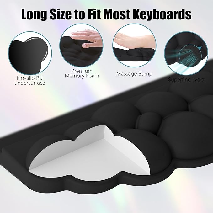 Ergonomic Wrist Rest for Keyboard and Mouse, Soft Memory Foam Cloud Keyboard Stand Pad with Wrist Rest Set with Non-Slip Silicone Base, Easy Typing, Comfort for Office, Work, Gaming Black