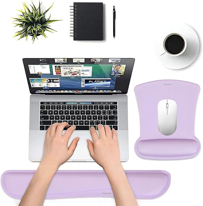 MOSISO Wrist Rest Support for Mouse Pad & Keyboard Set, Ergonomic Mousepad Non-Slip Base Home/Office Easy Typing Cushion with Neoprene Cloth & Raised Memory Foam, Dusty Lilac