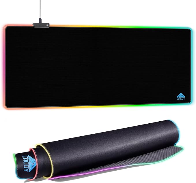 Cacoy 48" x 20" RGB Gaming Mouse Pad XXL, Large LED Mouse Mat with 9 Lights Modes, Lighting Up Desk Mat for Keyboard and Mouse, Extended Desk Pad Protector, Non-Slip Base Mousepad Accessories, Black